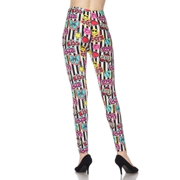 LEGGINGS DEPOT Emoji Print Striped Full Length Leggings Size 10 NWT - Picture 4 of 5
